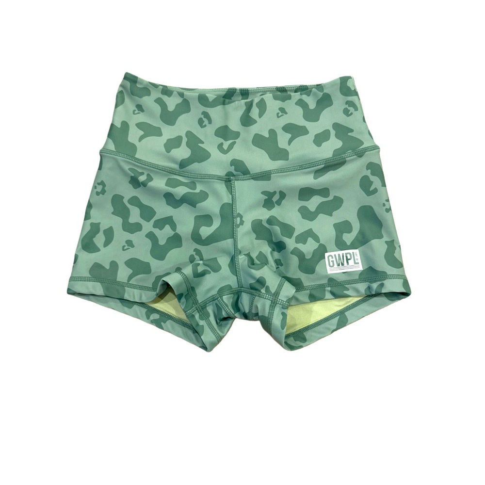 Girls Who Powerlift Green Athletic Spandex Leopard Shorts Size Small